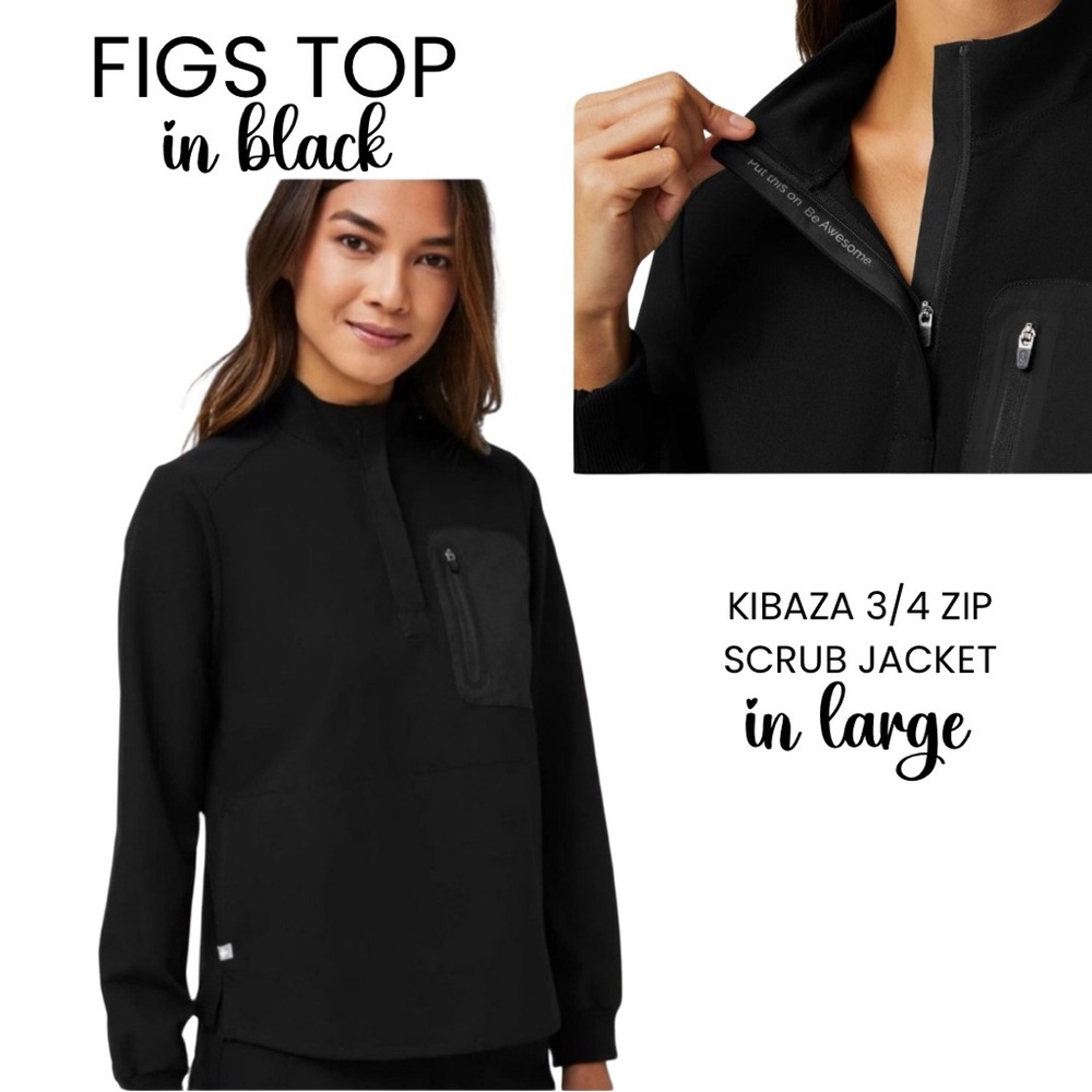 FIGS Women’s Kibaza 3/4 Zip Longsleeve Scrub To EUC Size Large Black